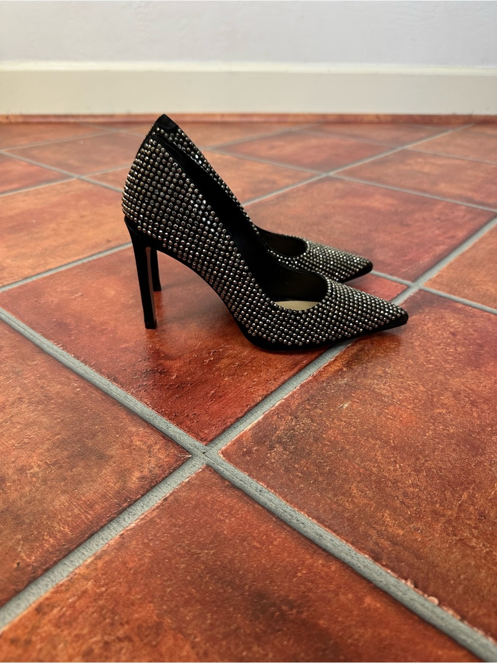 Schutz Black Pointed Toe Studded Pumps - Picture 3 of 9